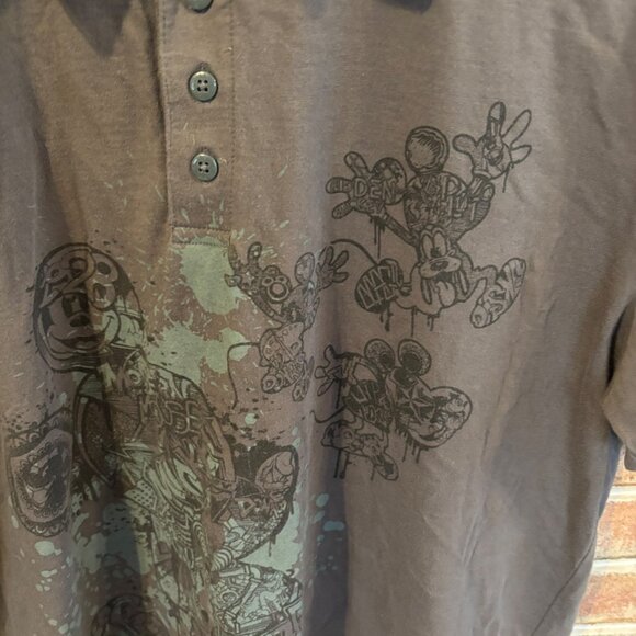 Disneyland Mickey Mouse Graffiti Graphic Polo Shirt Gray Short Sleeve Mens Sz L - Picture 3 of 10